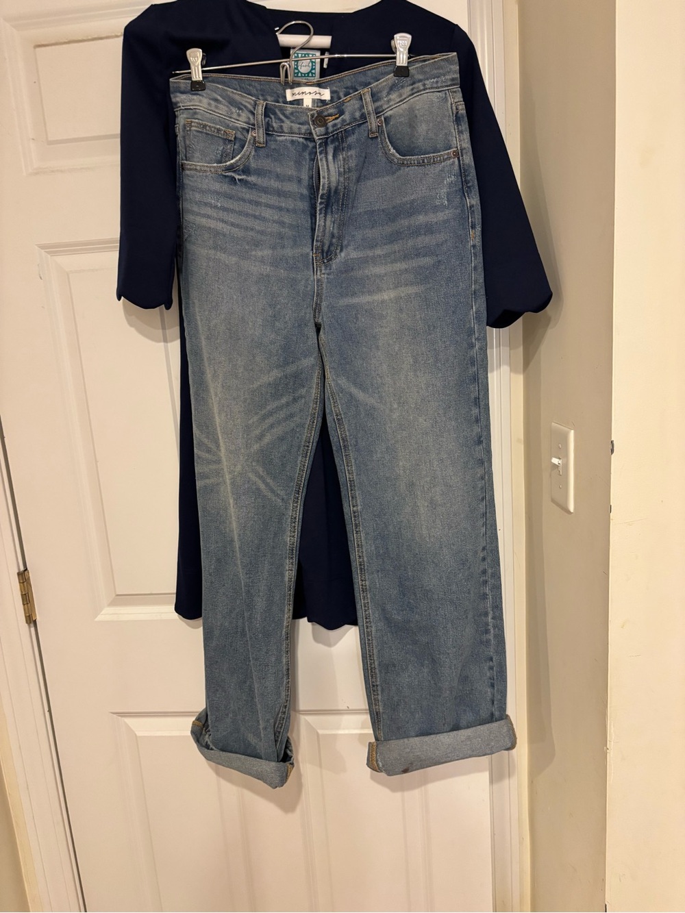 Mimosa Brand  High-Rise Straight Leg Jeans in Light Blue